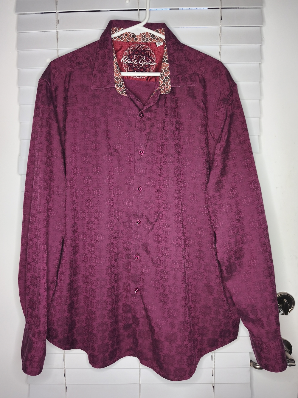 Robert Graham Mens 3XL Shirt Highland Burgundy Purple Jacquard Paisley Flip Cuff